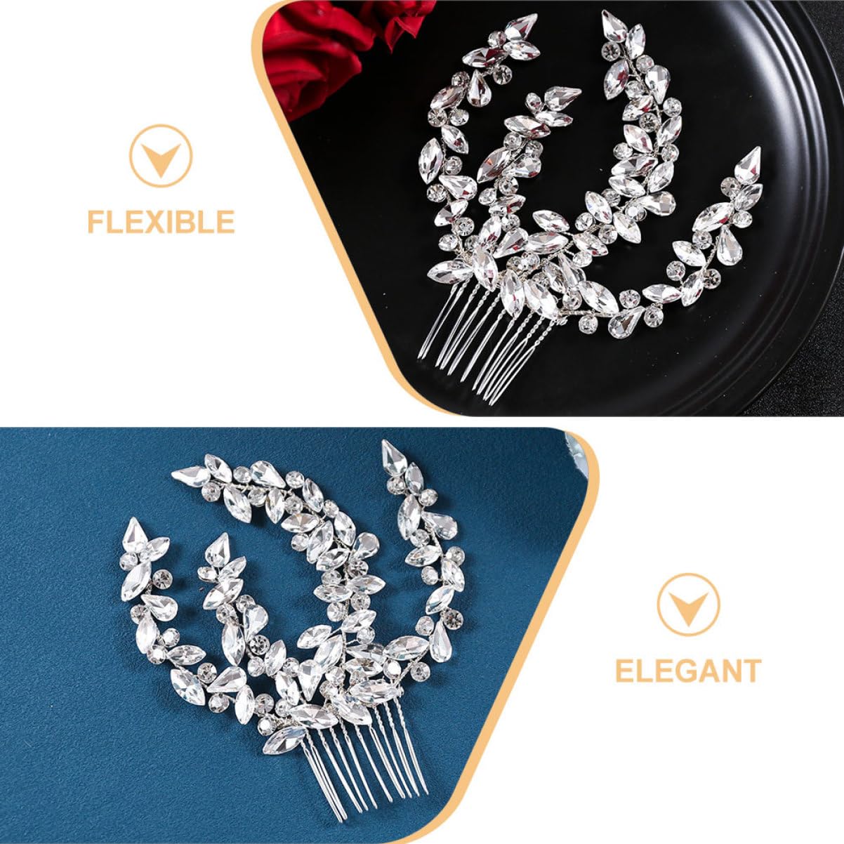 Ipetboom Sparkling Rhinestone Hair Comb Clip for Women Flexible Metal Side Comb for Elegant Updo Styling Decorative Bridal Accessory with Bendable Design for Parties and Special Occasions