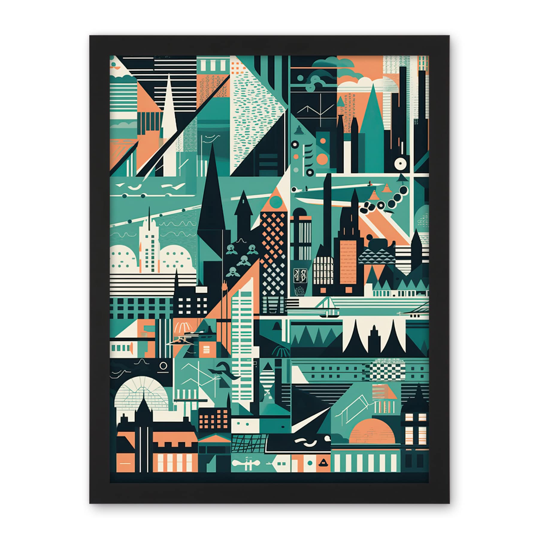 Artery8 Modern Abstract Geometric Dundee Cityscape Design Artwork Framed Wall Art Print 18X24 Inch