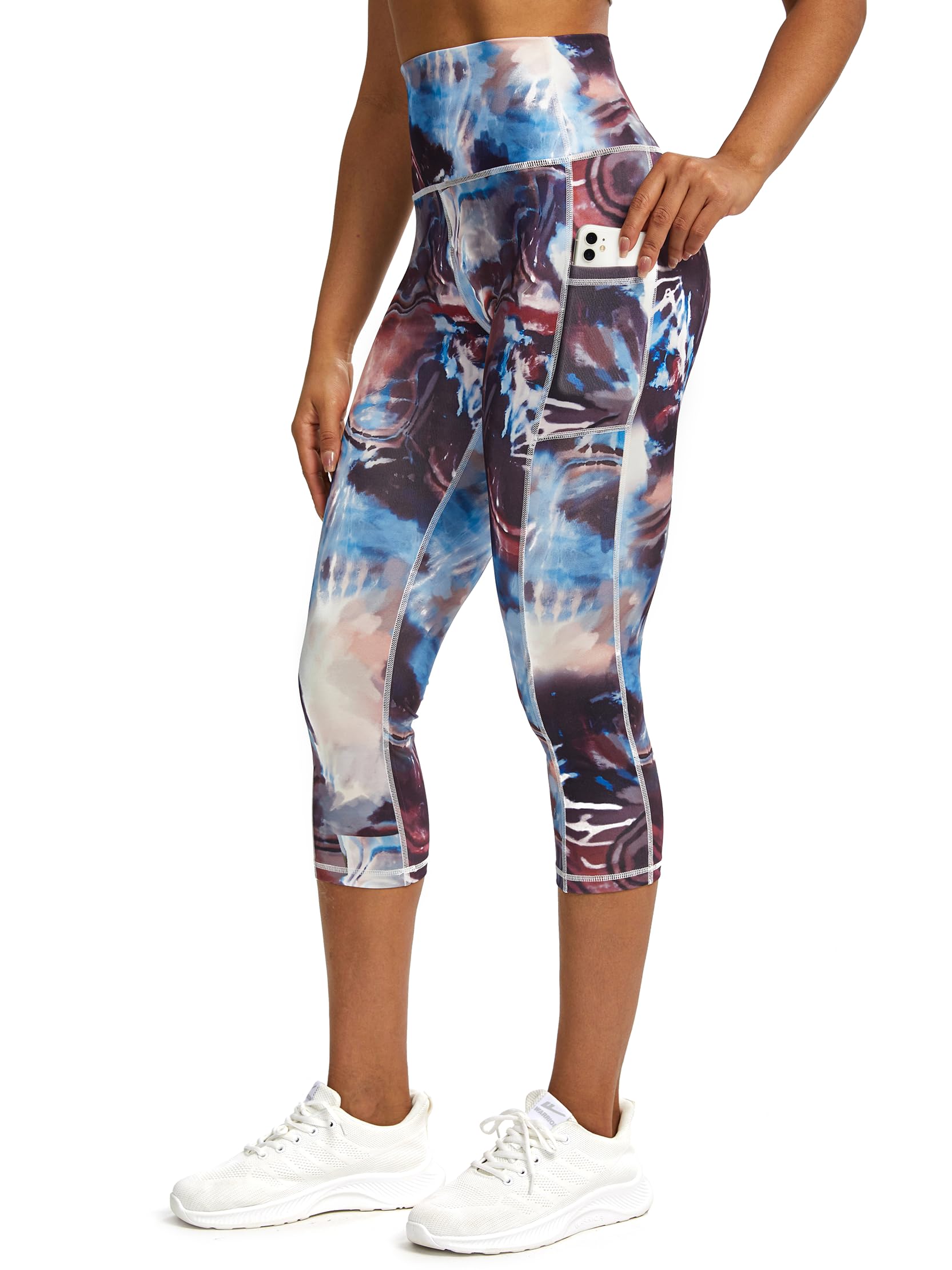 Legging de sport 3/4 pour femme avec poches, pantalon de sport 3/4 opaque, pantalon de fitness, pantalon de course pour femme