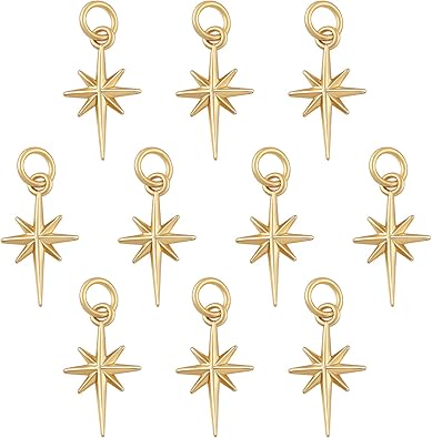 10 Pcs North Star Charm Pendants Brass Star Charm Real 18K Gold Plated Pendants for Jewelry Necklace Bracelet Making Crafts