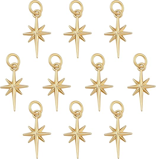10 Pcs North Star Charm Pendants Brass Star Charm Real 18K Gold Plated Pendants for Jewelry Necklace Bracelet Making Crafts