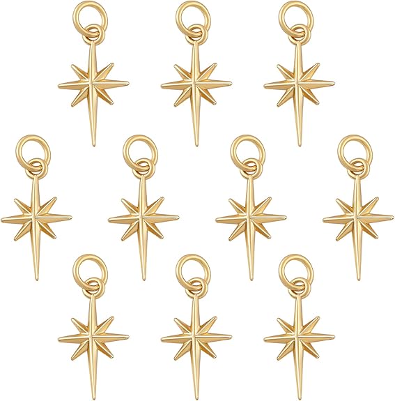 10 Pcs North Star Charm Pendants Brass Star Charm Real 18K Gold Plated Pendants for Jewelry Necklace Bracelet Making Crafts