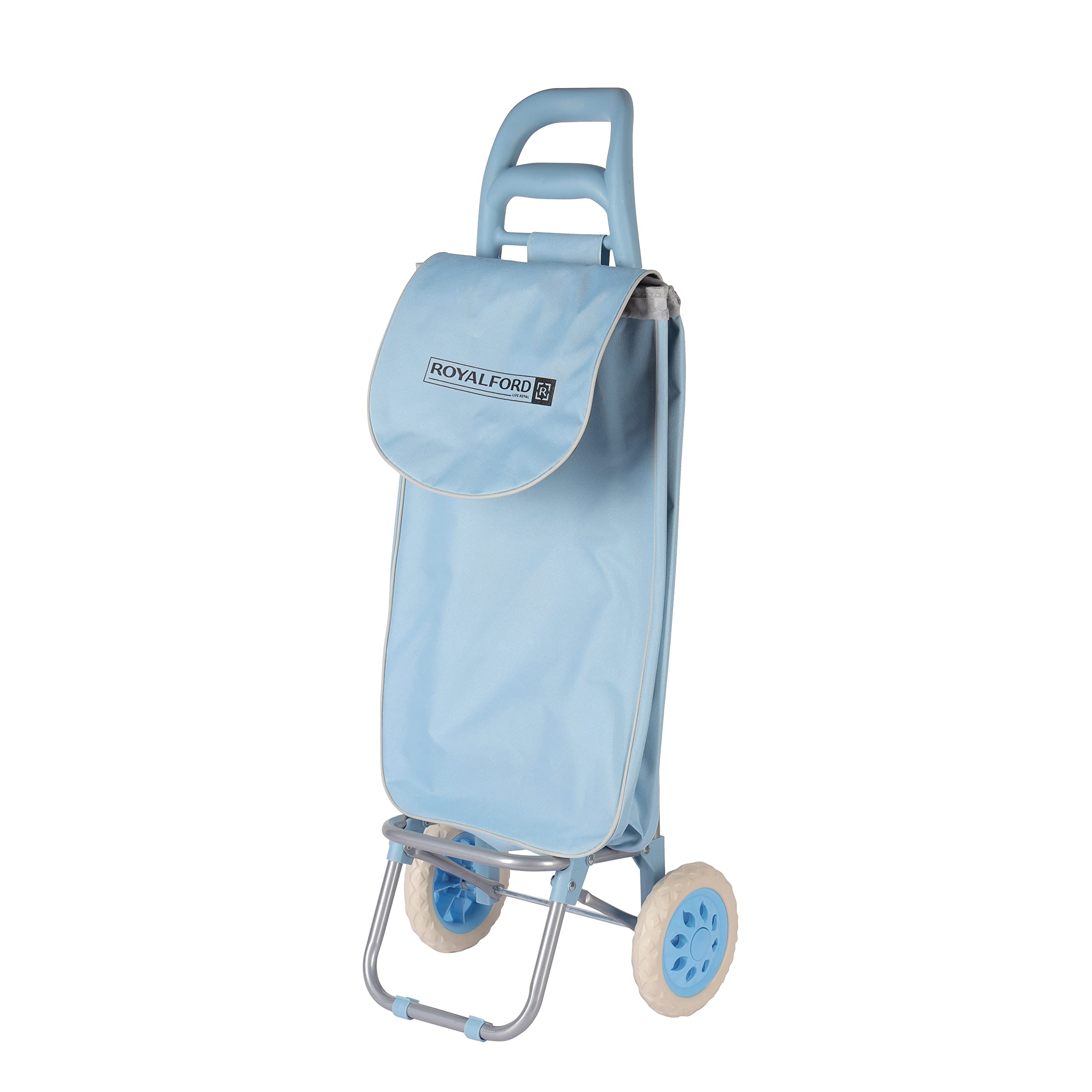 Royalford34 L Shopping Trolley Bag- RF11369 Multi-Purpose Utility Bag With Handles And Wheels Durable, Portable Stylish Polyester Perfect For Storing Things Blue