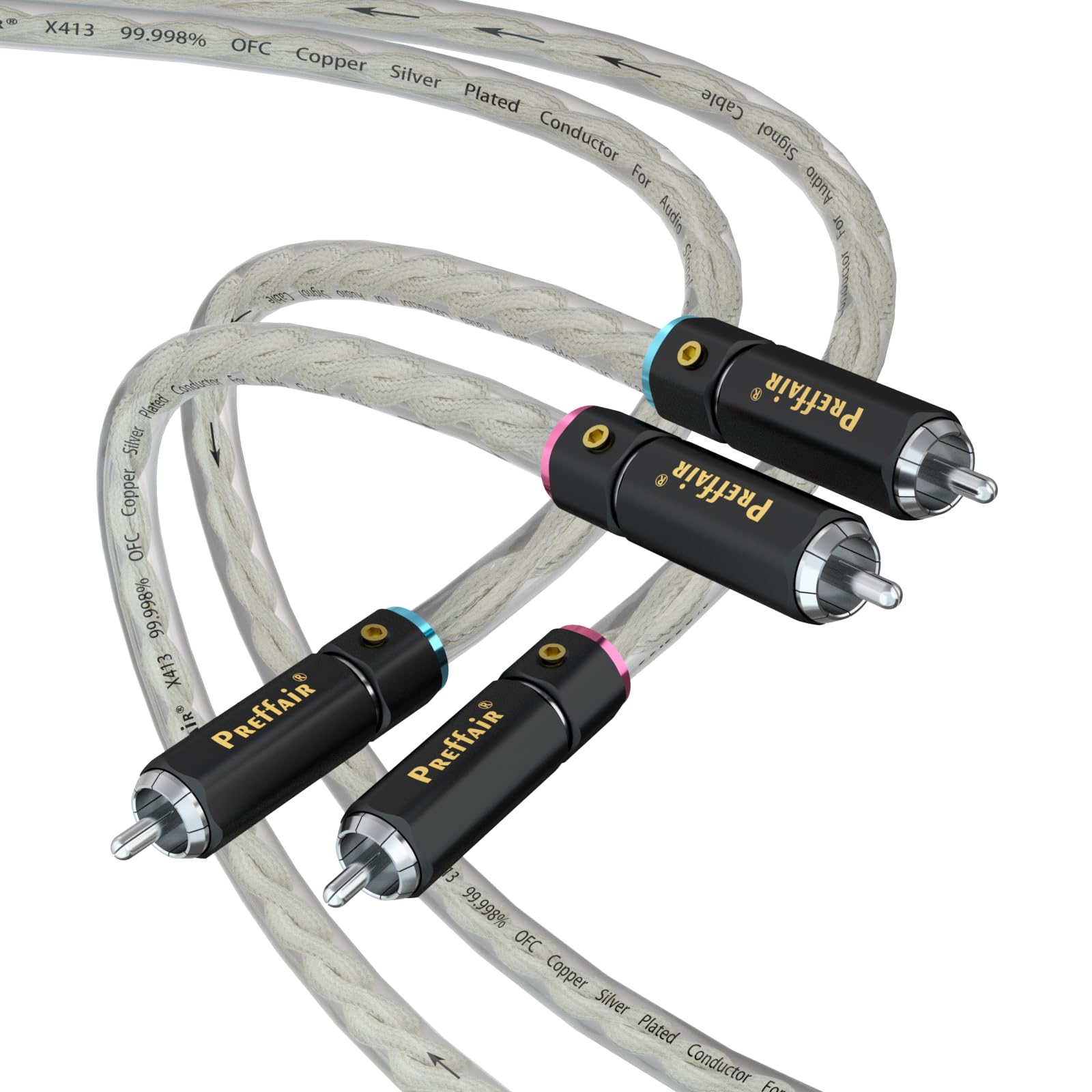 Preffair HiFi Stereo RCA Cable Pure Copper Silver Plated Conductor Single RCA Male to Male Signal Cord Shielded Audio Interconnect Cable,2Pcs/1 Pair (1.7FT/0.5M, Silver Plated)