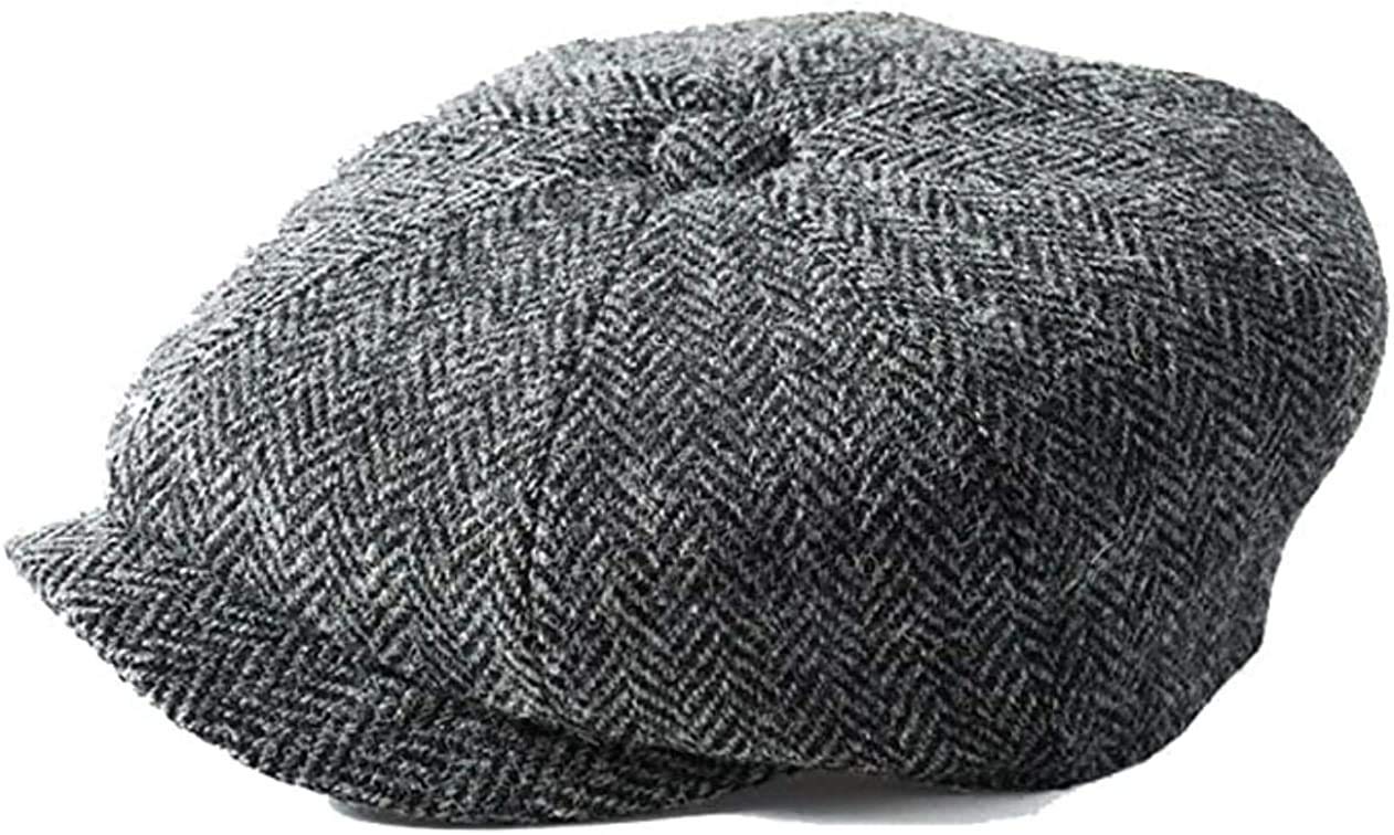 Highland Tweed Boys Grey Gents Authentic Harris Tweed Baker Shelby Cap Herringbone (Made In Uk) (L (58-59Cm))