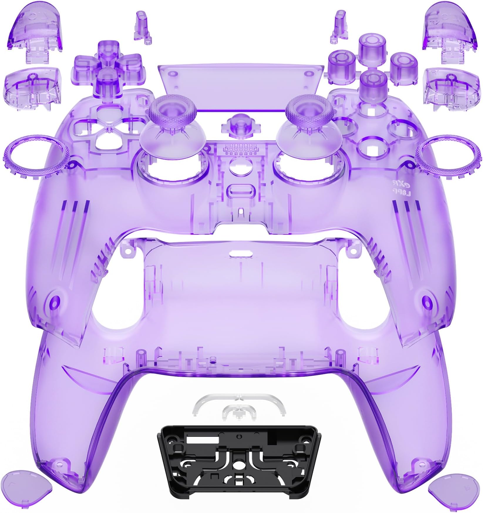 eXtremeRate Luna Redesigned Full Set Shell Buttons Touchpad Cover Compatible with ps5 Controller BDM-030 BDM-040 BDM-050, Clear Atomic Purple Replacement Top Bottom Case Compatible with ps5 Controller