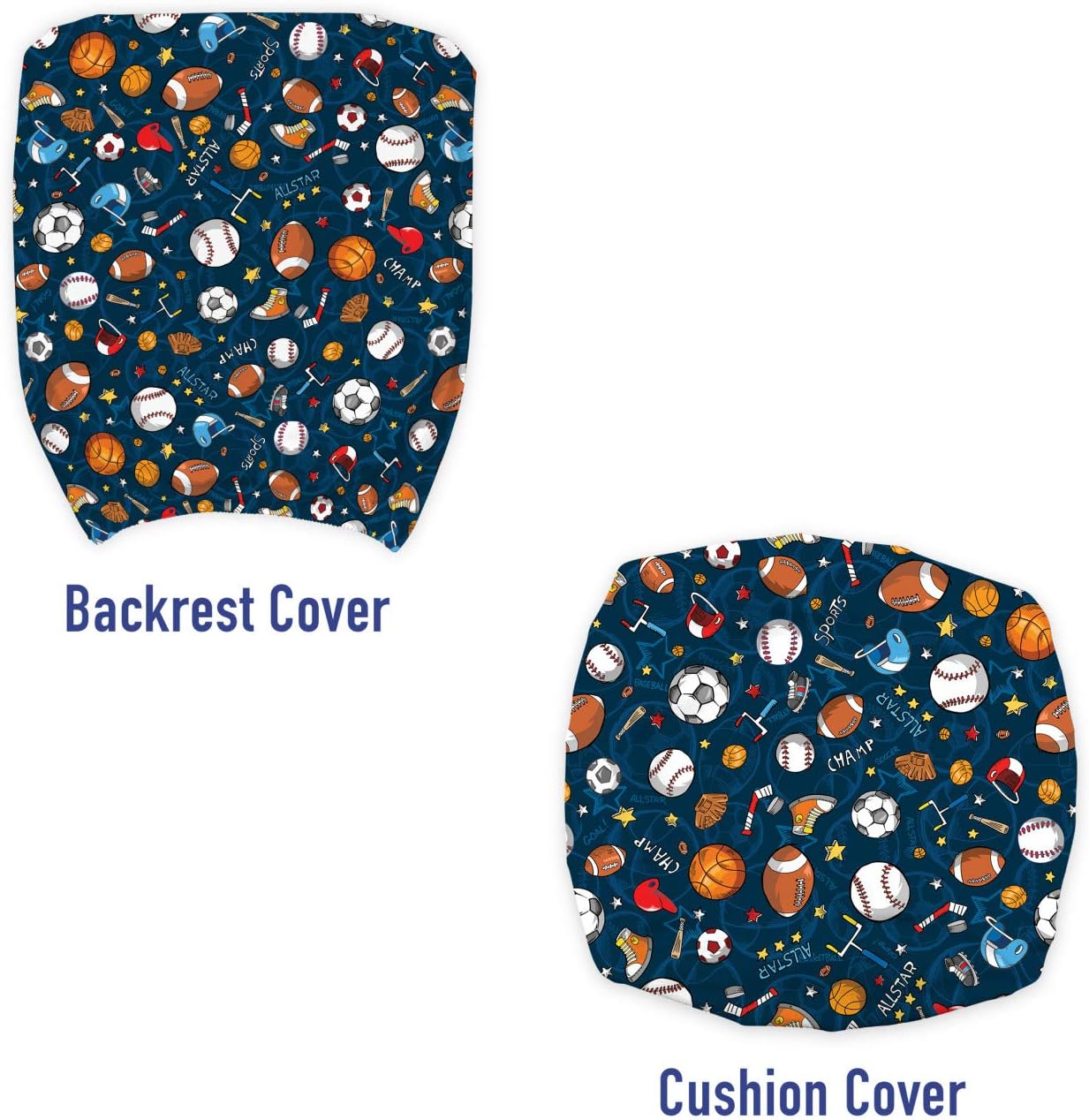 Ambesonne Sport Office Chair Slipcover, Many Basketball Baseball and Football Champ Gloves Dark Background, Protective Stretch Decorative Fabric Cover, Dark Blue White Orange