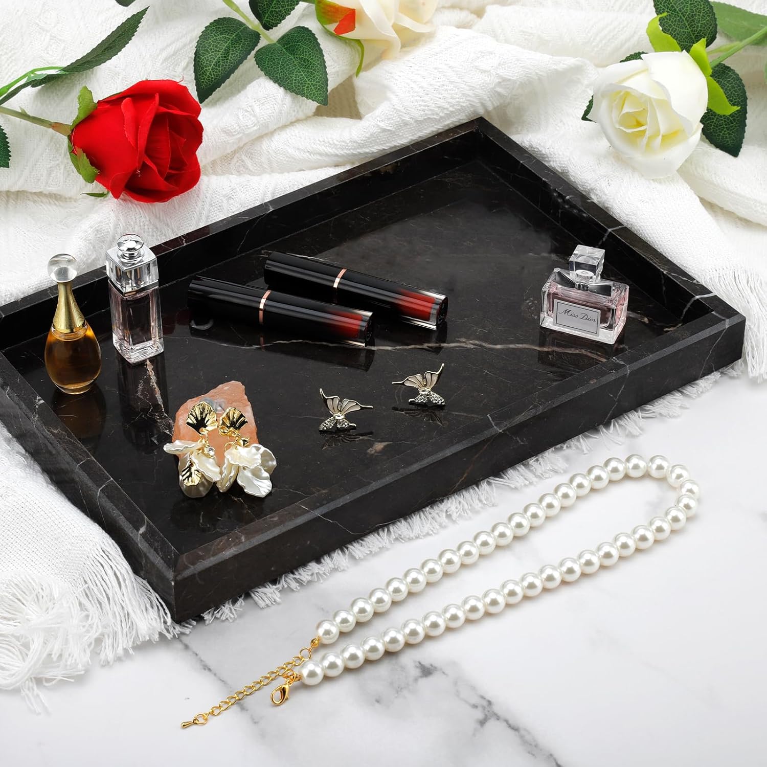 Brown Marble Tray,Pure Natural Vanity Tray,Marble Tray for Kitchen Counter Non-Ceramic/Non-Resin,Stone Trays 12 x 8 inch - Image 5