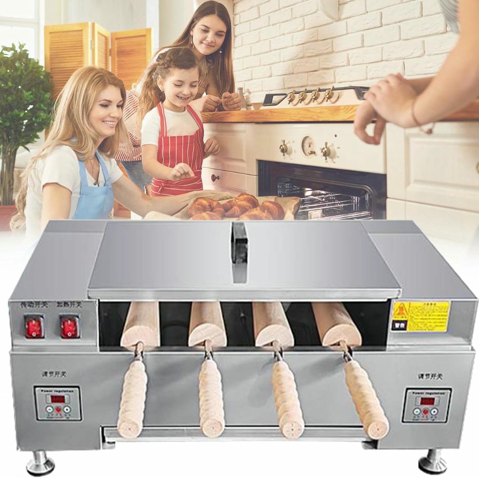 Four à gâteaux électrique Professionnel à cheminée, 3000 W Haute Puissance pour des Cornets de Glace et des gaufres Parfaits, idéal pour Les Restaurants, Les cuisi,Digitaldisplay
