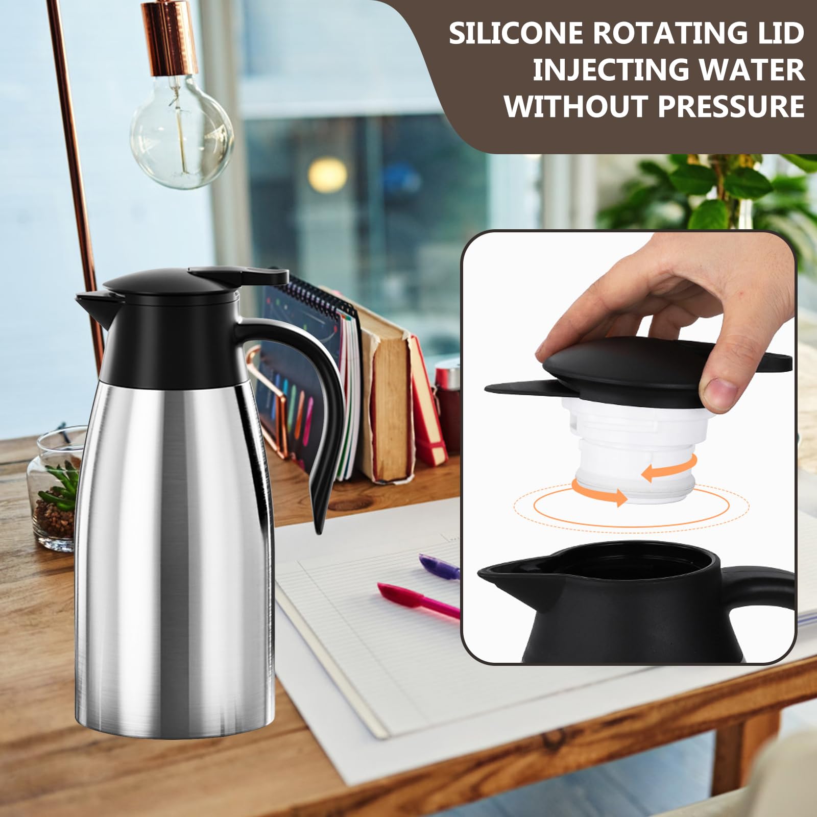 2 L Caraffa Termica, Caraffa Per Caffè, Thermos In Acciaio Inox, Mantiene Caldo Per 24 Ore, Thermos Sottovuoto A Doppia Parete Per Mantenere Calde Le Bevande Bollitori, Teiere E Caffettiere