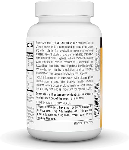 Miniatura 3 de Source Naturals Resveratrol 200 mg para el Corazón y el Envejecimiento Saludable - 120 Cápsulas Vegetarianas