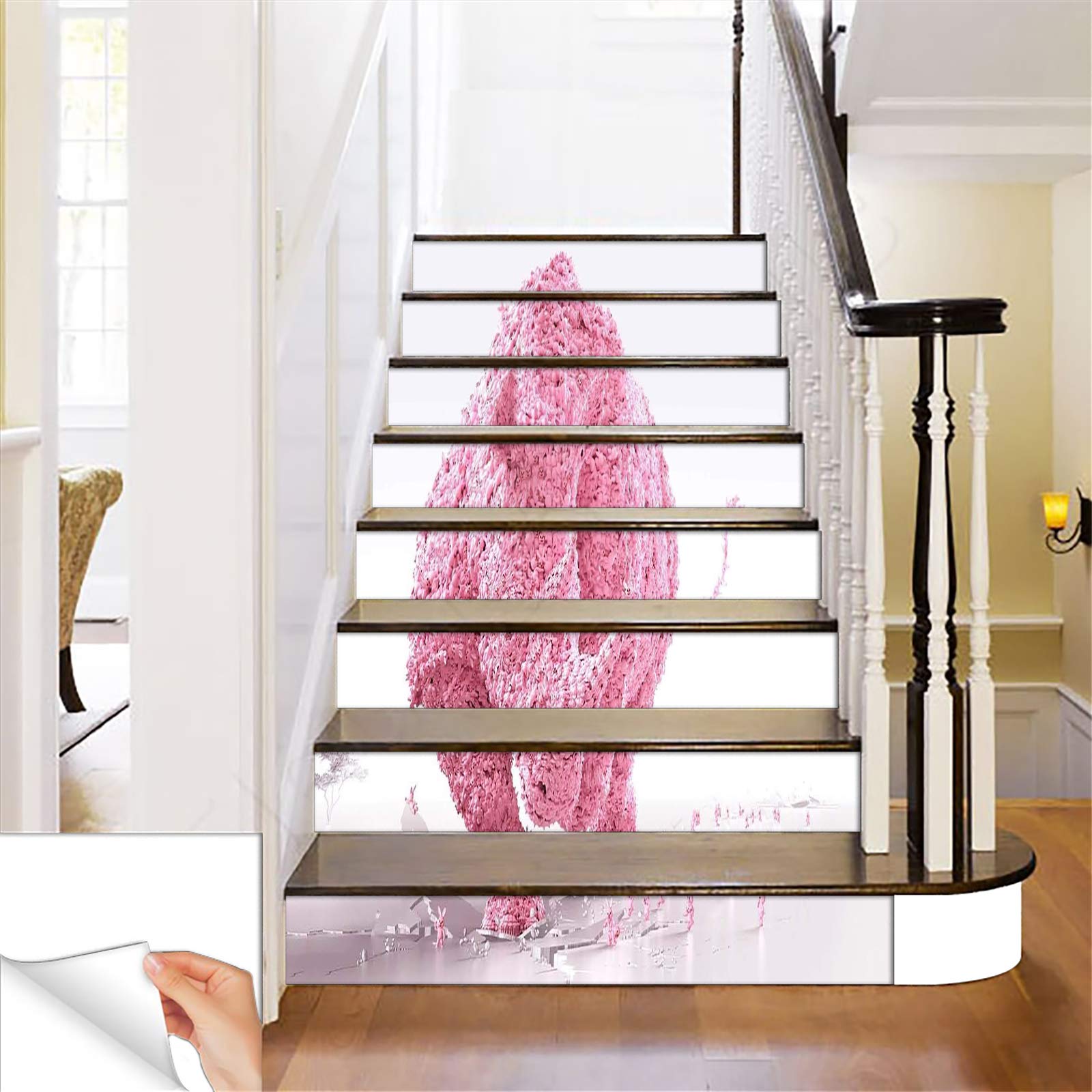 Gadgets wrap Printed Pink Associating Rhino Steps Sticker Removable Stair Sticker Floor Wall Decor Decals Sticker
