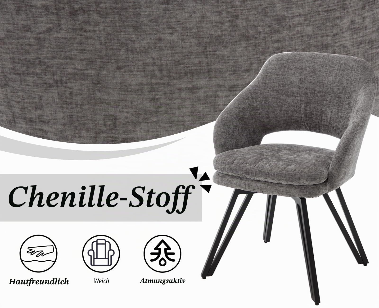 Ya-Home Esszimmerstühle drehbar 2er Set, Drehstuhl Esszimmer, Grau