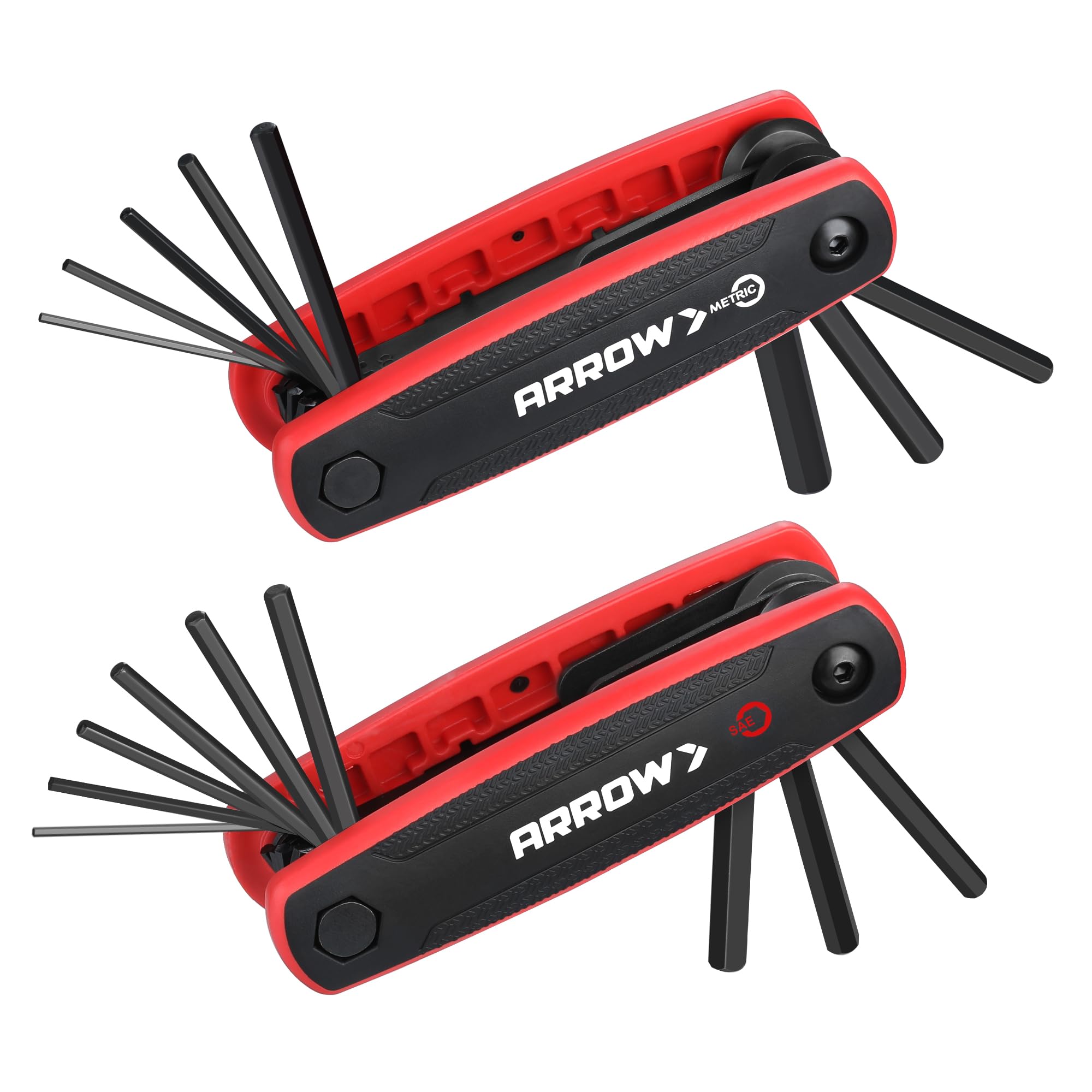 ARROW 17PCS Folding Allen Wrenches Sets, SAE and Metric Hex Key Set, Cr-V Steel with Chamfered Edges, 2-Pack Portable Multitool Allen Key Kit for