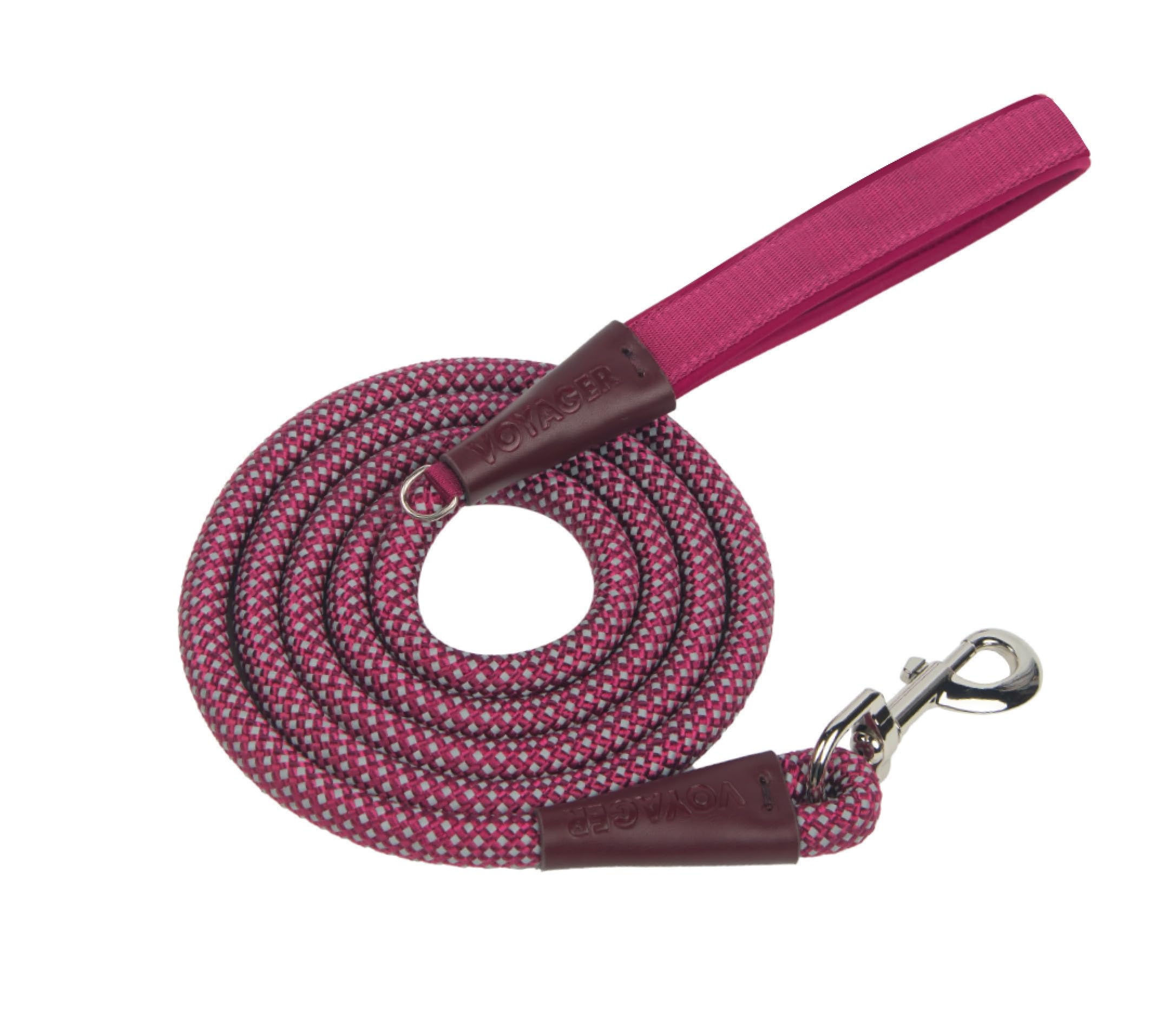 Voyager by Best Pet Supplies Round Rope Reflective Dog Leash - Soft Neoprene Handle &amp; Tangle-Free Hook - Heavy Duty, Strong Durable Lead for Large/Medium/Small Dogs - Burgundy, 1/2” x 6'