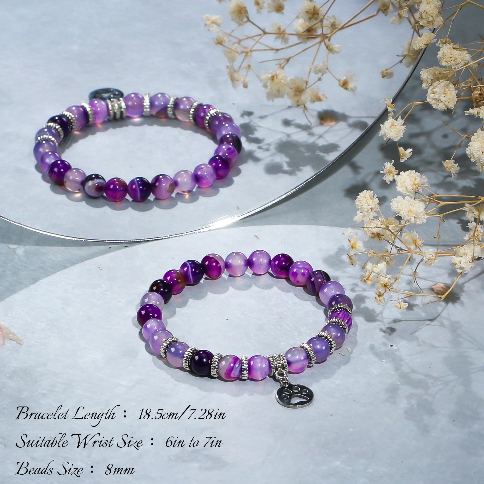 Clearain Pet Memorial Gifts for Dogs, Rainbow Bridge Bracelets for Women Men, Cat Memorial Gifts for Loss of Cat, Dog Passing Away Remembrance Sympathy Gift (Purple)