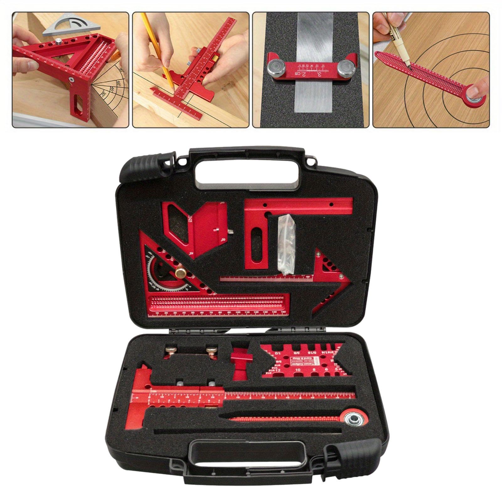 Set di Righelli per La Lavorazione Del Legno, Calibro Multiuso, Strumento di Misurazione Portatile per La Casa, Ideale per Appassionati di Ingegne, 9 Pezzi