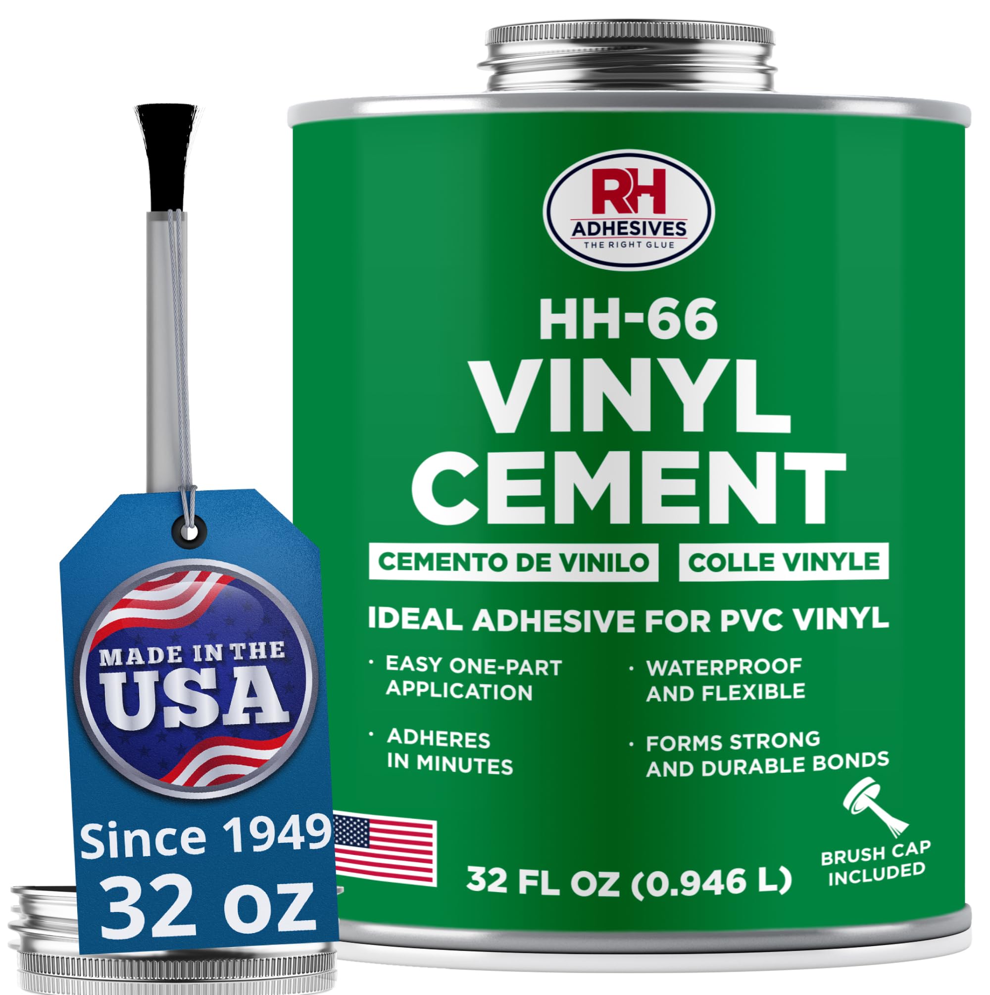 HH-66 Vinyl Cement, 32 oz. can - Vinyl Adhesive, Cement Glue, Repair Glue, Inflatables, Pool Liner, Tarps, Tents, Awnings, Mats, Covers, Waterproof, High Strength, Long Lasting, RH Adhesives