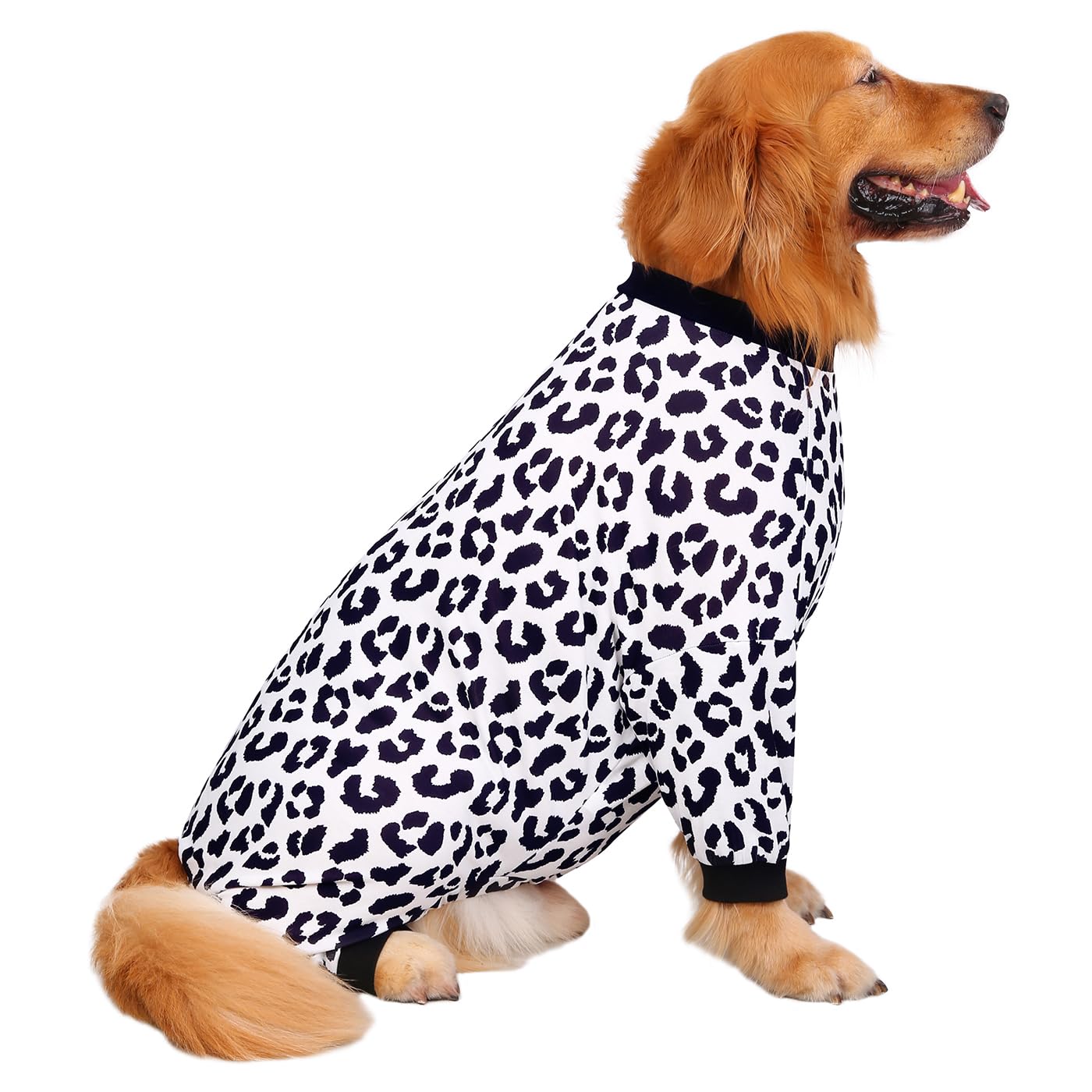 HDE Dog Pajamas One Piece Jammies Jumpsuit Pet Clothes Outfit Stretchy Lightweight Comfy Shirt Pjs for M-3XL Dogs Snow Leopard - M