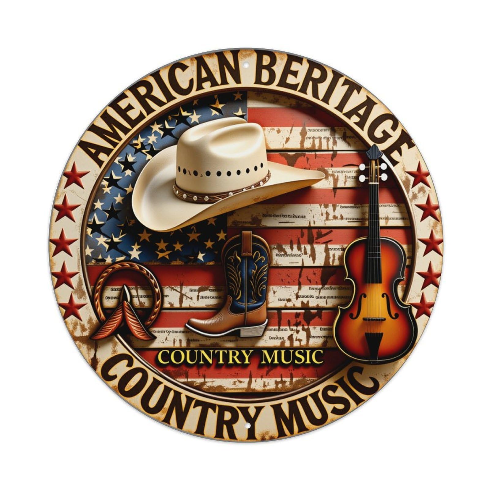 American Heritage Country Music Pattern With Stars Metal Tin Sign Plaque