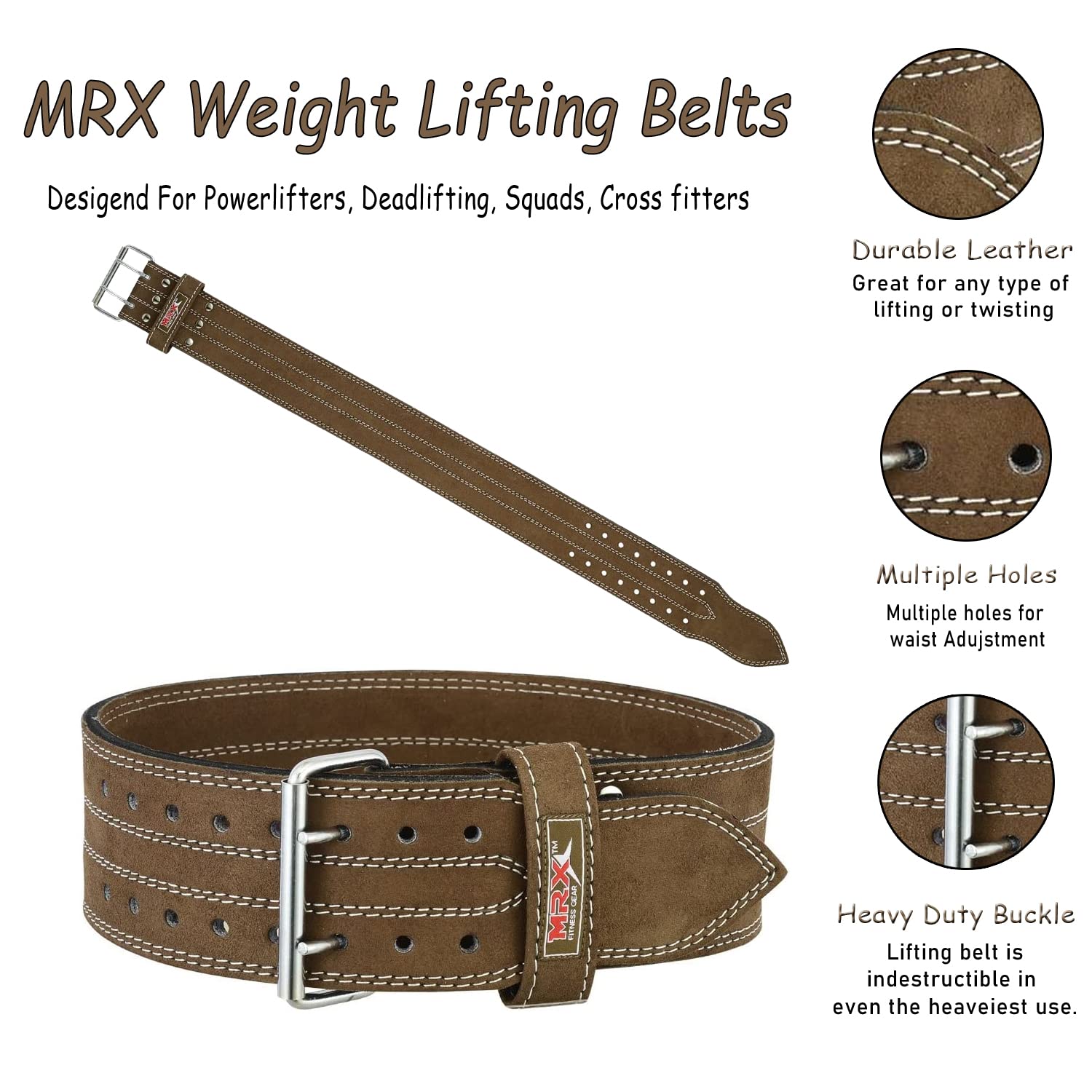 MRX haltérophilie Ceinture en cuir Gym bodybuilding entraînement fitness Ceinture de maintien du dos avec boucle en acier, marron