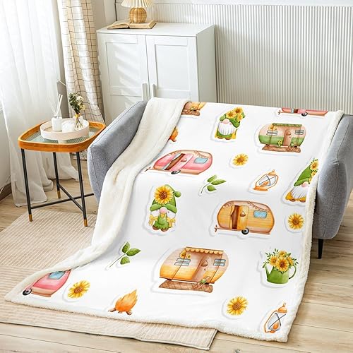Manfei Manta de camping amarillo con girasoles para decoración de habitación de niños y niñas, manta de caravana para sofá, manta de forro polar