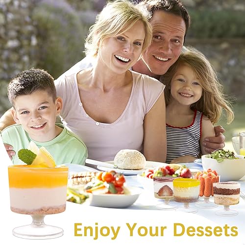 Miniatura 5 de Loccmat Mini vasos de postre de 2 onzas, paquete de 80 copas de vino de plástico transparente de 2 onzas, vasos de chupito de postre desechables,