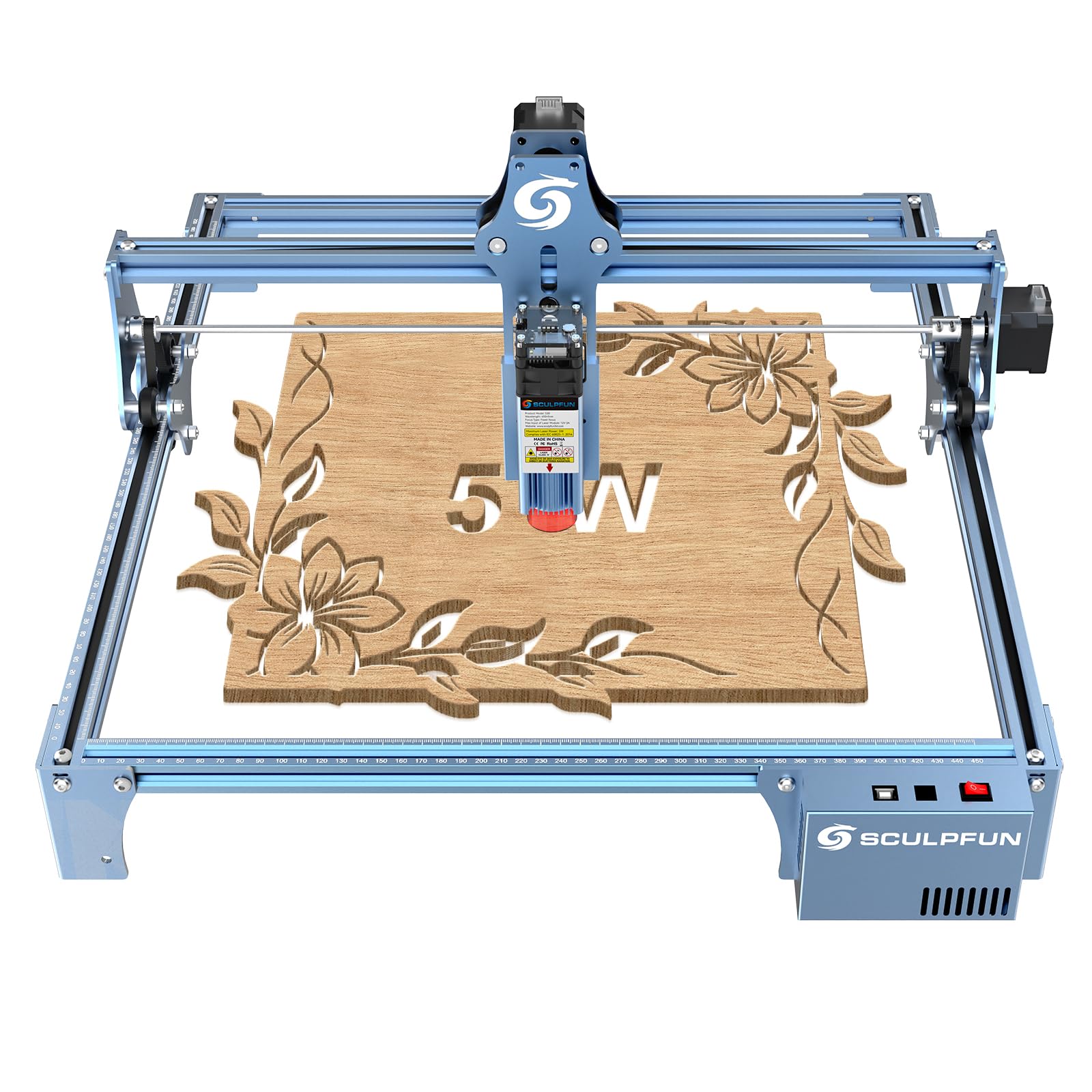 SCULPFUN S9 Laser Engraver Cutter 5W, 0.06mm Ultra-Fine Compressed Spot Laser Cutting Machine, DIY Wood Cutter, High Precision Engraver for Wood Stainless Steel Leather