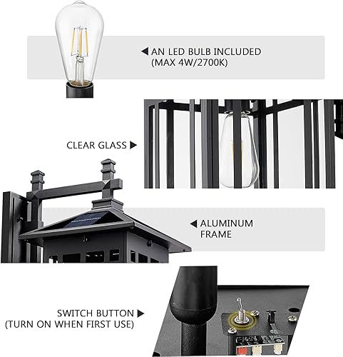 Miniatura 4 de Emliviar XE309BL SL BK - Lámpara de pared solar de 20 pulgadas, iluminación al aire libre negra del atardecer al amanecer con control remoto,