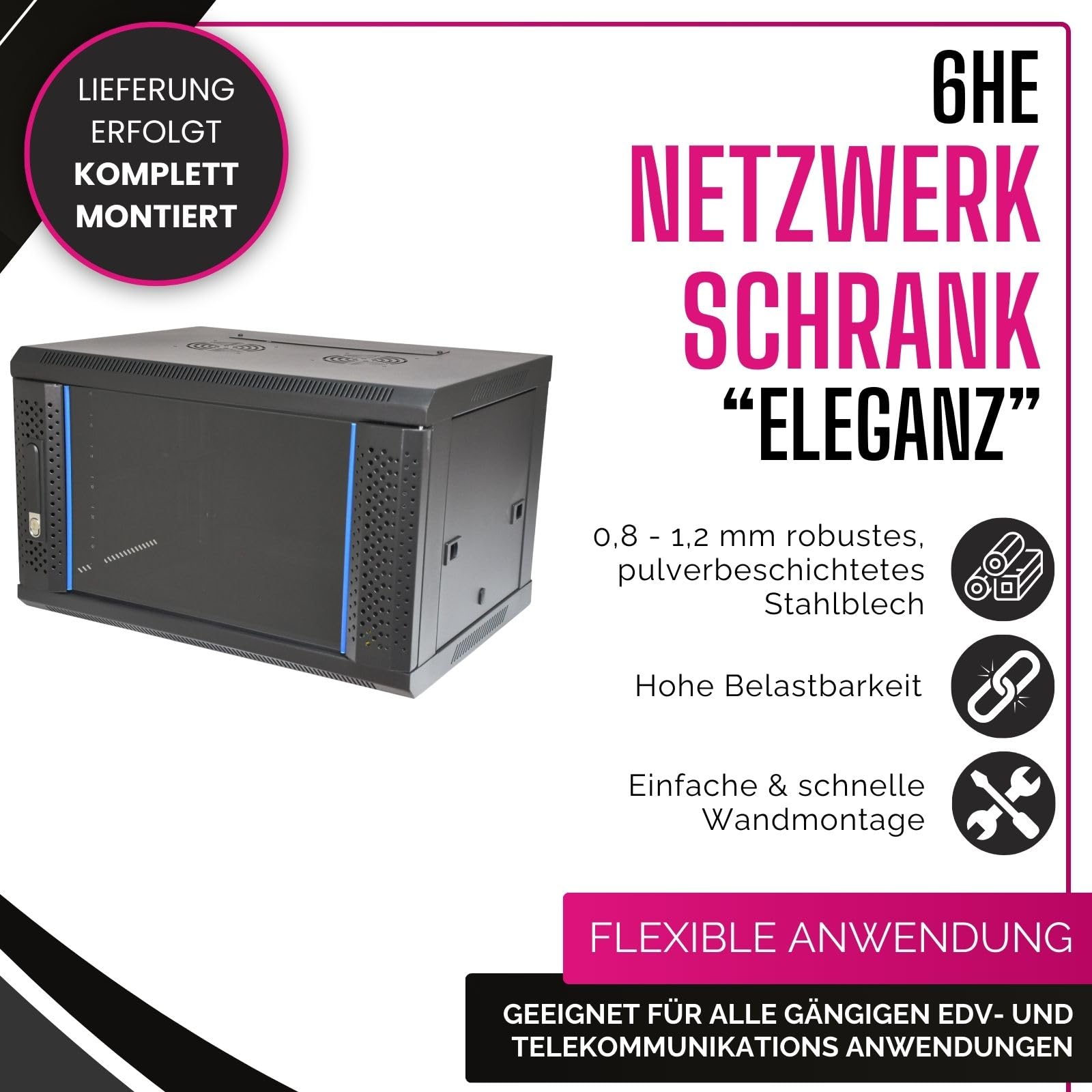 Netzwerkschrank Eleganz 6 HE I Serverschrank 19 Zoll