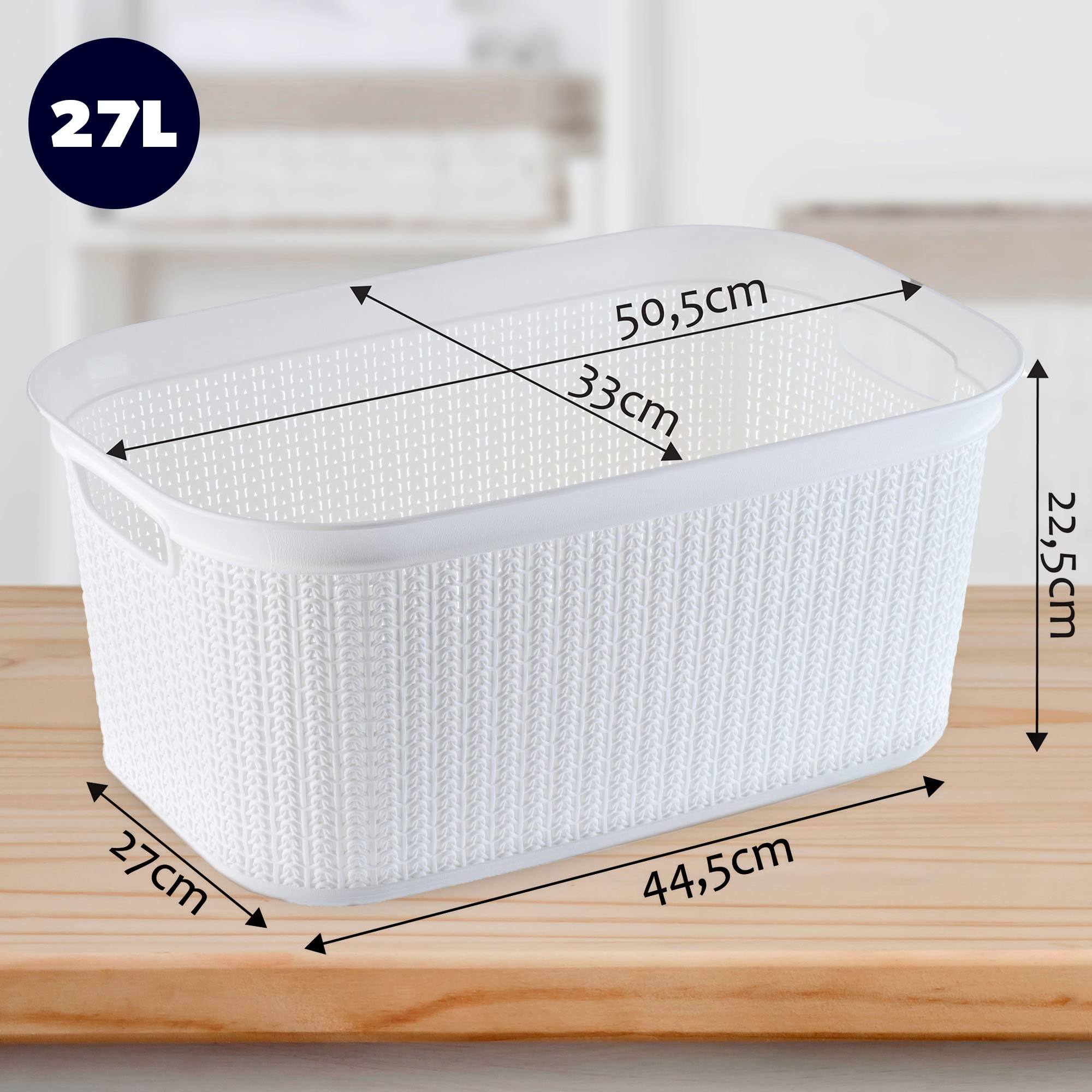 Cesto Per Bucato KADAX - Portabiancheria In Plastica, 27 Litri, Bianco, Con Maniglie - Foto 8