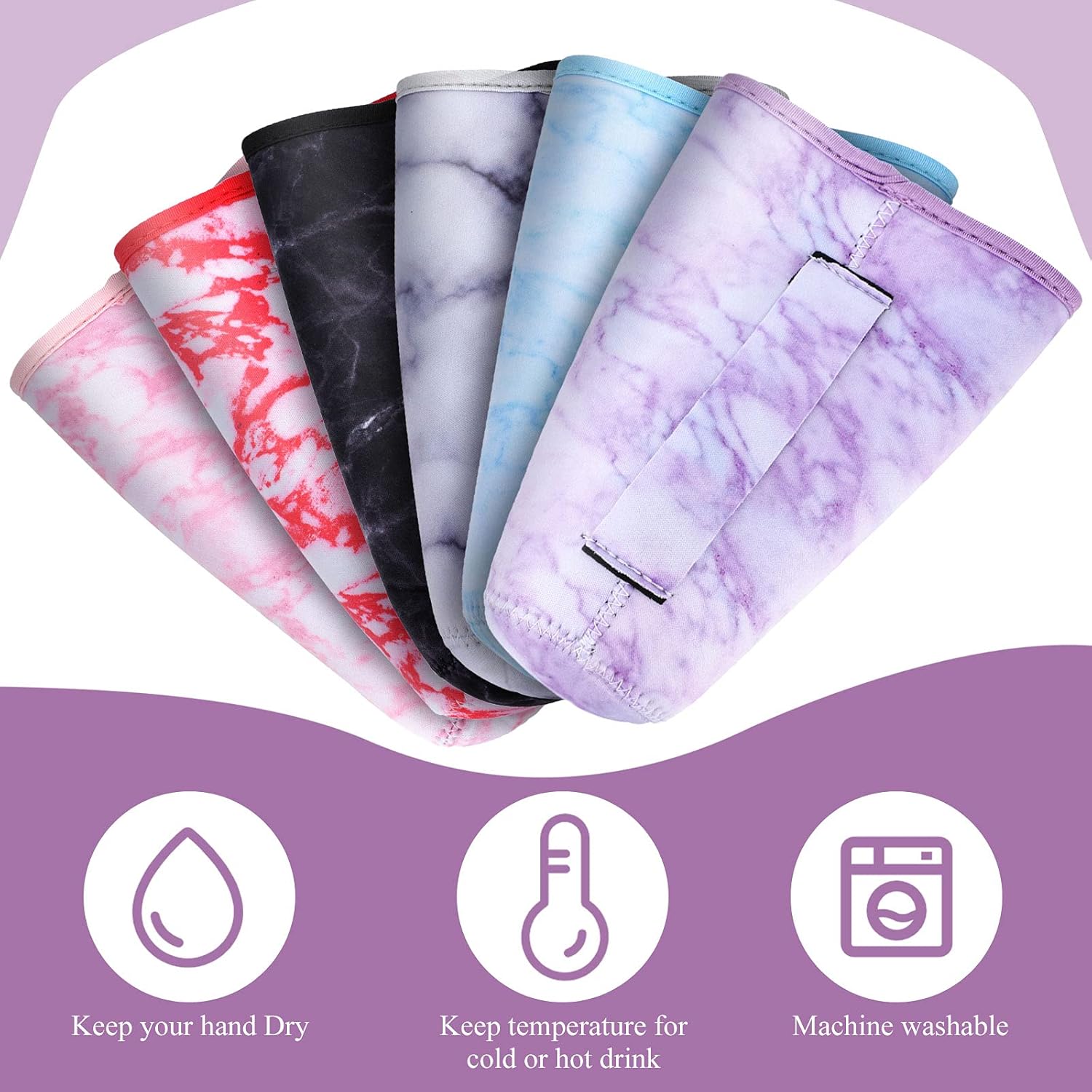 6 Pieces Reusable Coffee Sleeve Marble Neoprene Cup Insulator Cup Sleeve Cover Holder Insulator Sleeve Drinks Sleeve Holder for 30 oz Cold and Hot Beverages, Machine Washable, 6 Styles: Home & Kitchen