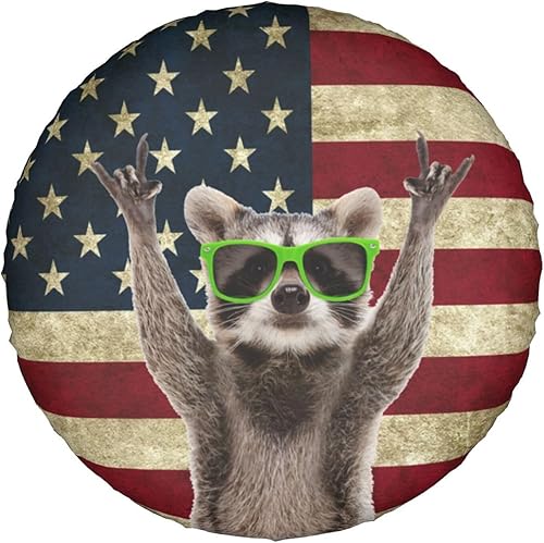 Miniatura 7 de Funda de neumático de repuesto de mapache lindo con bandera estadounidense, impermeable, protector de neumáticos a prueba de polvo, ajuste universal