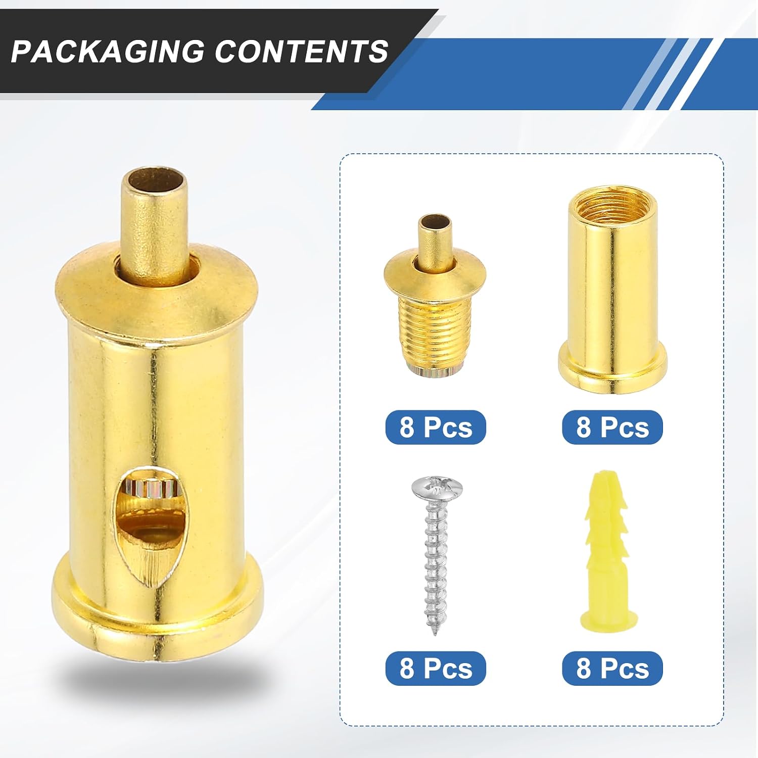 MECCANIXITY 8 Set Cord Grip Adjuster for 1/16"-1/8" (1.5-3.5mm) Cable, Adjustable Steel Wire Rope Locking Clamp Connector with Mount Screw Kit for Chandelier DIY Lighting, Golden Yellow