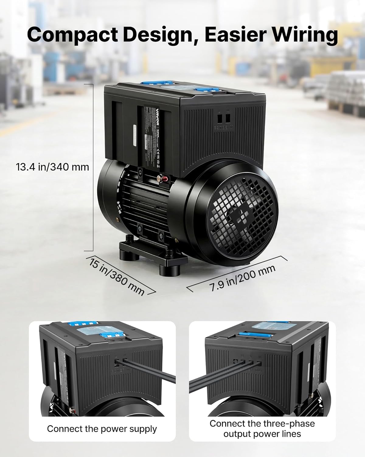 VEVOR Single Phase to 3-Phase Rotary Converter, 5HP 14A 208-240V Input/Output Rotary Phase Converter - Expandable to Higher Horsepower for Heavy-Load Equipment