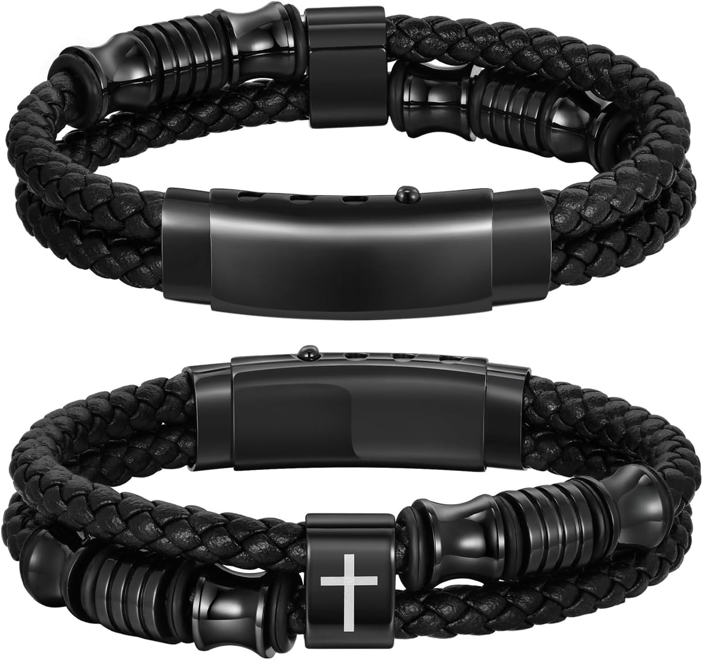 XUANPAI Armband voor heren, roestvrij staal, kruis, Jezus Christus, crucifix herenarmband, verstelbaar met knevelsluiting, cadeau voor zoon, papa, echtgenoot, broer, vormsel, Kerstmis, Eine Grösse