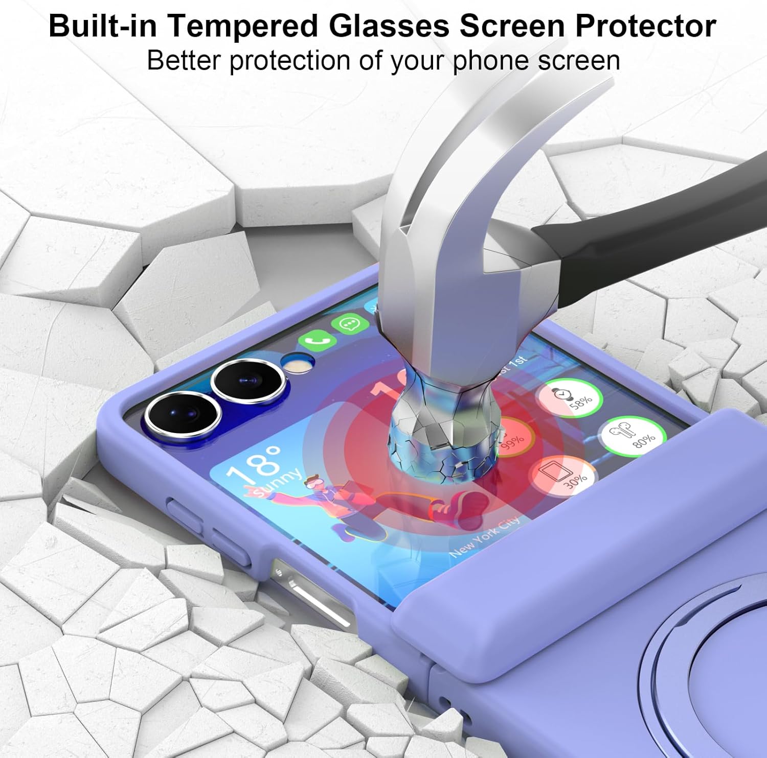 SQMCase Designed for Samsung Galaxy Z Flip 7 Case Magnetic with Hinge Protection& Screen Protector & Kickstand [Compatible with MagSafe],Slim Protective Phone Case Cover for Z Flip 7 - Light Purple