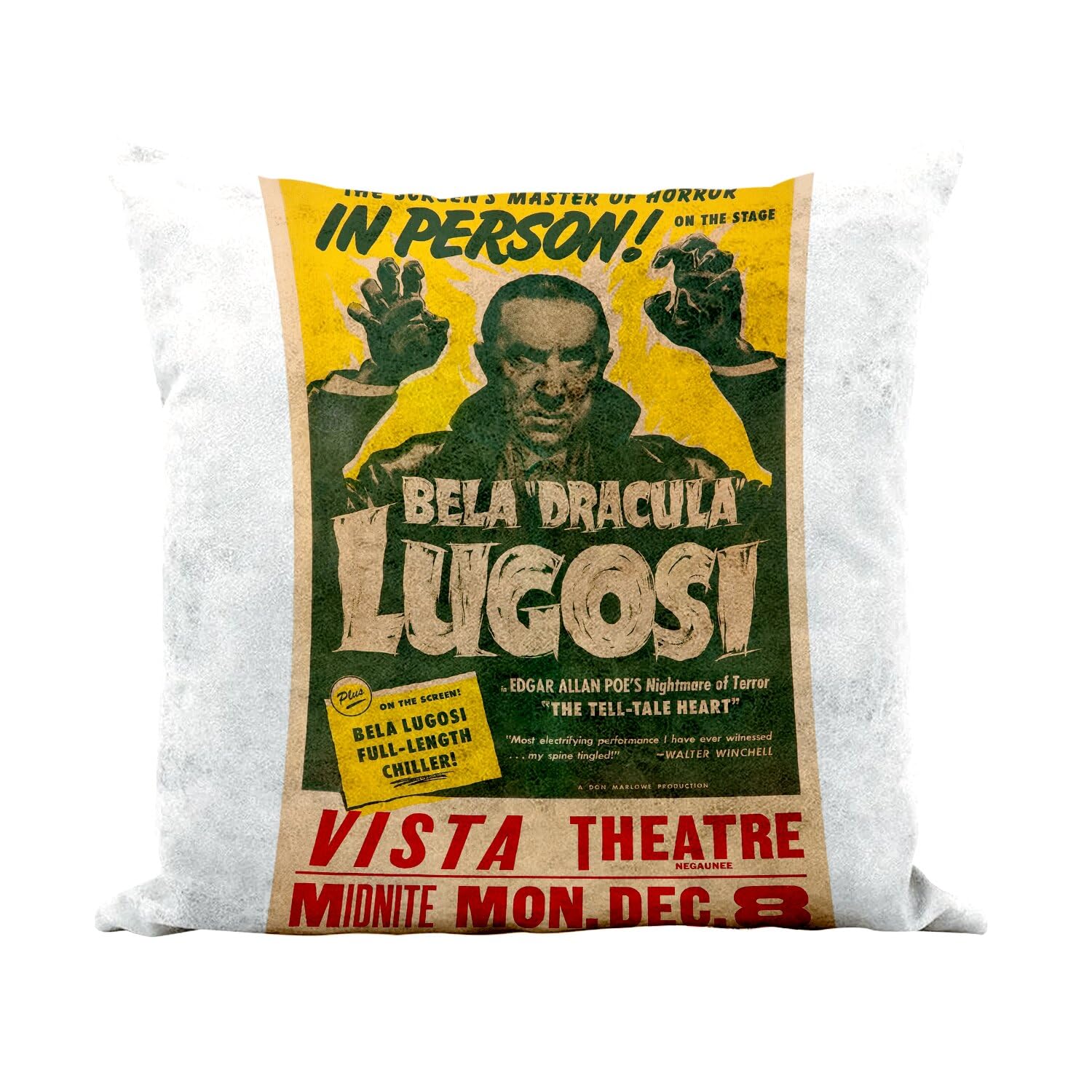 Coussin Dracula similicuir blanc poster vintage de théâtre et décoration salon 40x40