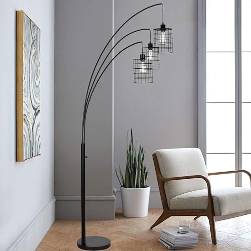 Miniatura 1 de Yomony Lámpara de pie de arco Multi Head Arching árbol luz de pie con 3 bombillas para sala de estar, oficina - negro