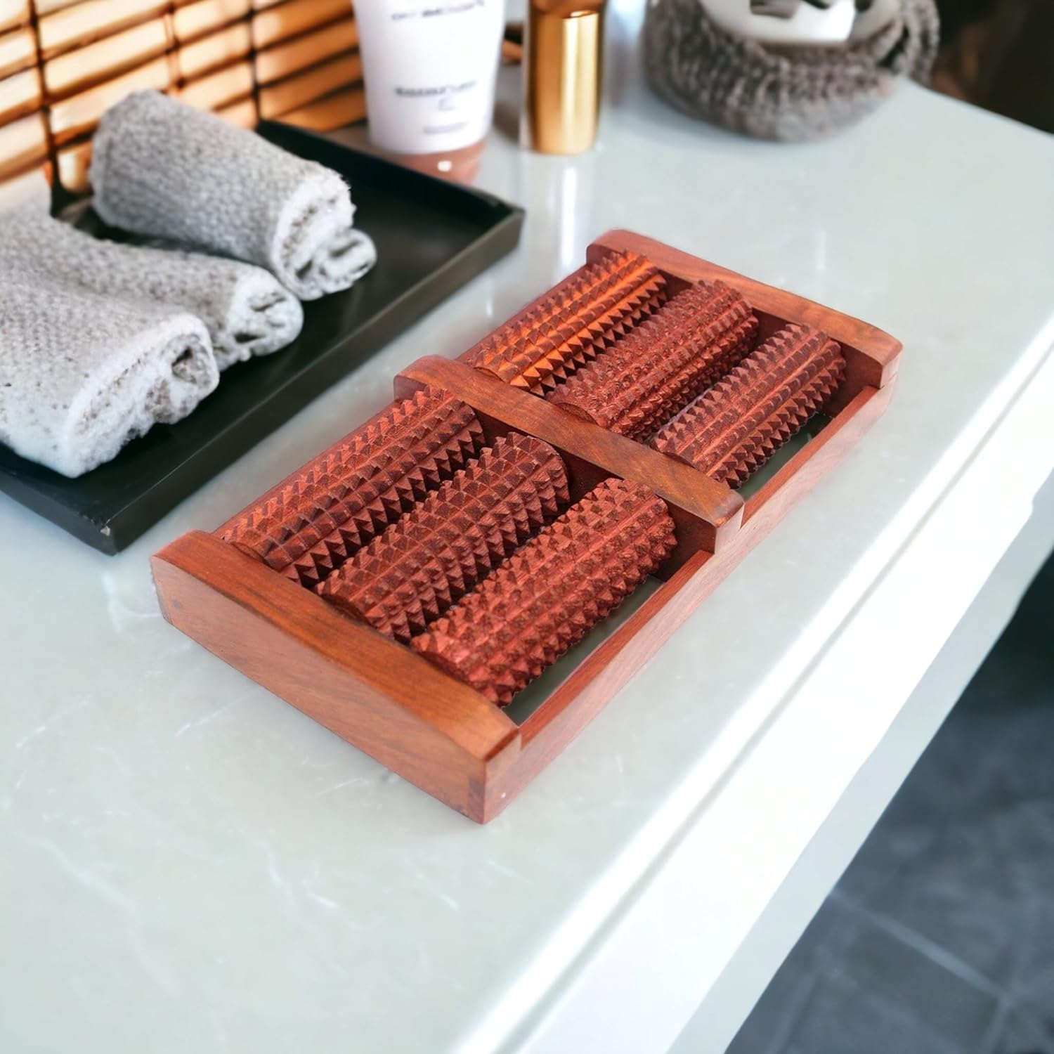 Wooden Foot/Feet Massager 6 Roller Stress Acupressure Touch Wooden Foot|Perfect For Gifting And Health