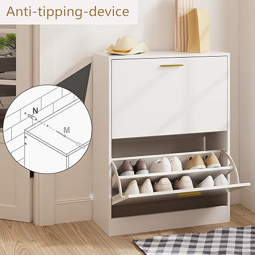 Miniatura 7 de LYNSOM Armario de zapatos, organizador de zapatos con 2 cajones abatibles, moderno almacenamiento de zapatos de entrada con pantalla superior,