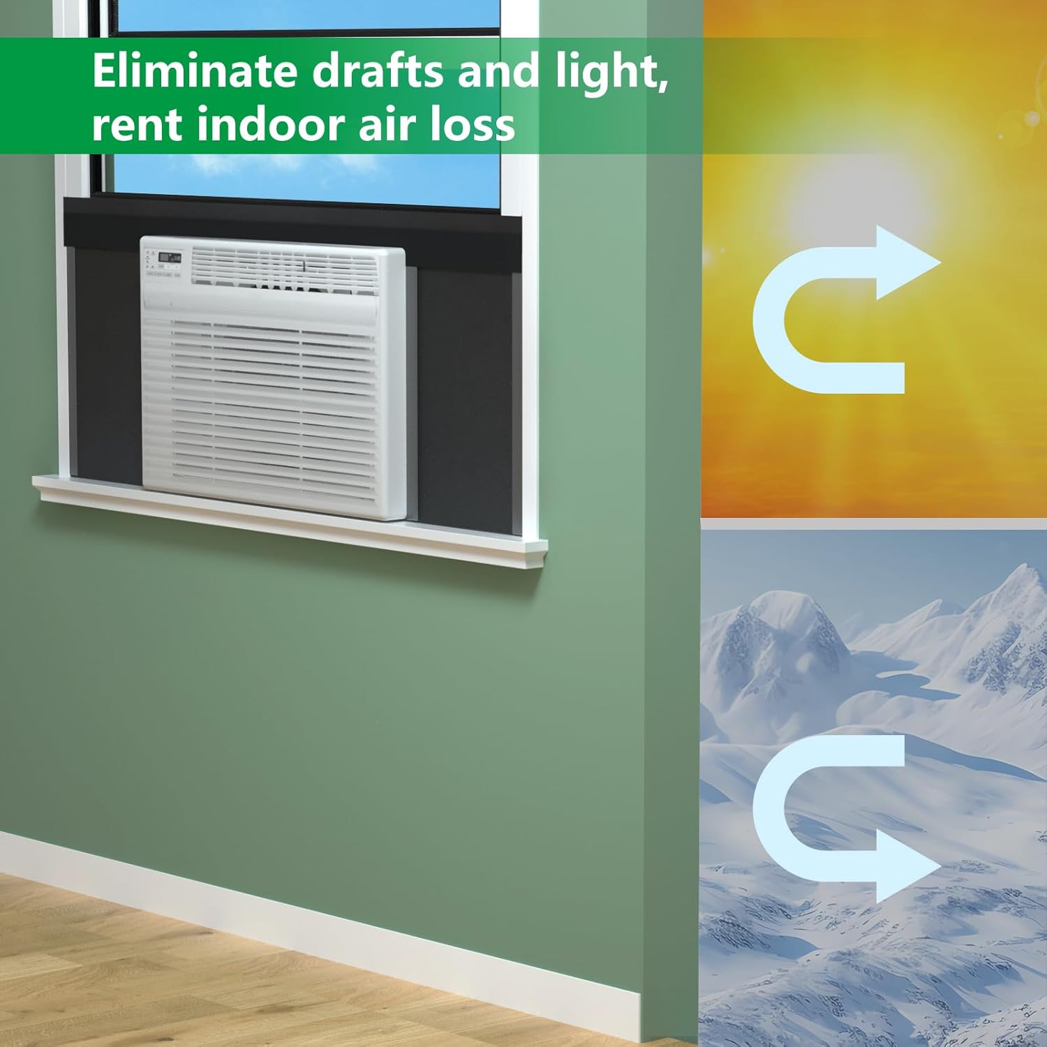 Window Air Conditioner,Side Insulated Foam Panel, Summer/Winter Heat and Draft Insulating,Full Surround Insulation Panels Window Seal with 4 pressure strips 2PIC (BLACK)