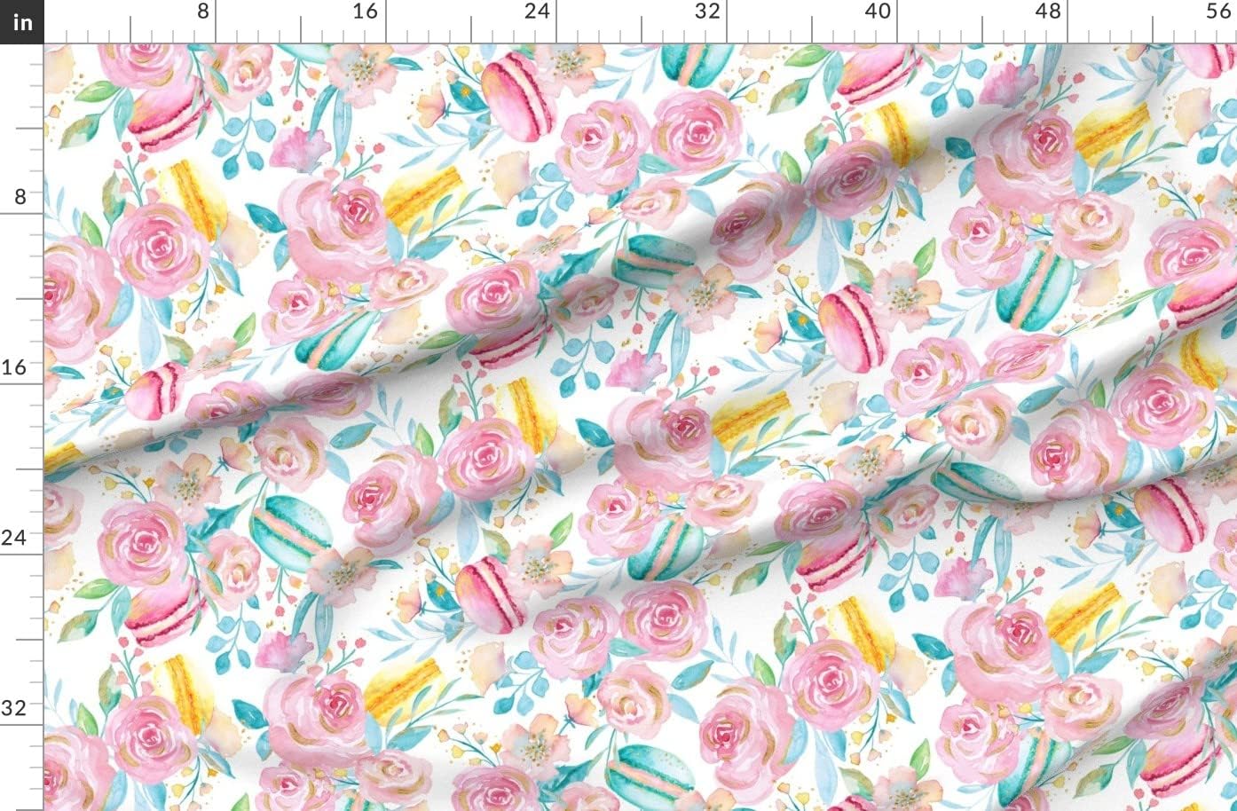 Spoonflower Fabric - Macaron Bouquet Retro Gold Pretty Roses Pastel Printed on Organic Cotton Sateen Fabric by The Yard - Sewing Quilting Apparel Home Decor