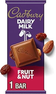 Cadbury Dairy Milk Fruit & Nut Chocolate Bar 3.5 oz - Creamy Milk Chocolate with Raisins & Almonds
