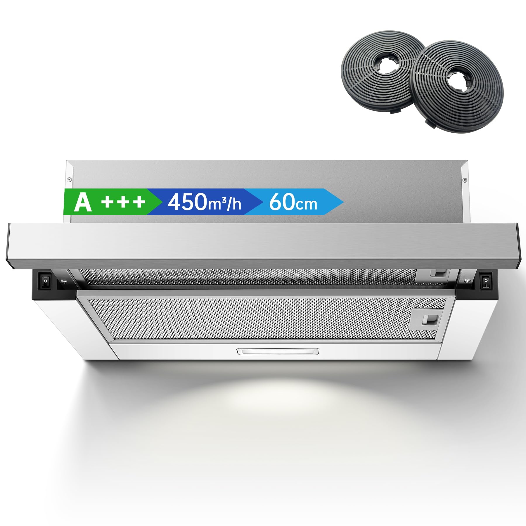 TopStrong Campana Extractora 60cm, 450m³/h, A+++, Extraíble, LED, Plata