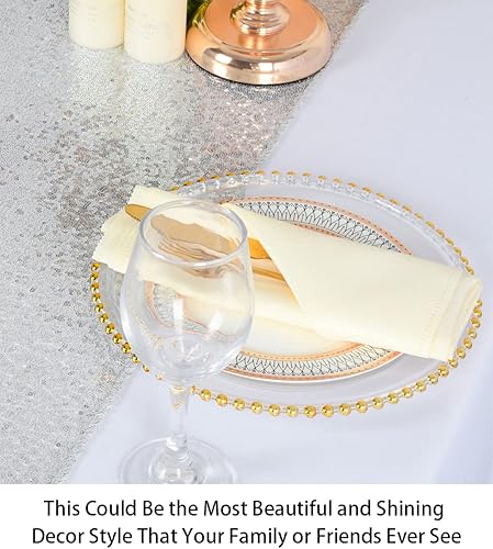 Vista 90 de Camino de mesa de lentejuelas doradas, 12 x 72 pulgadas, paquete de 15 caminos de mesa de boda con purpurina, camino de mesa dorado brillante