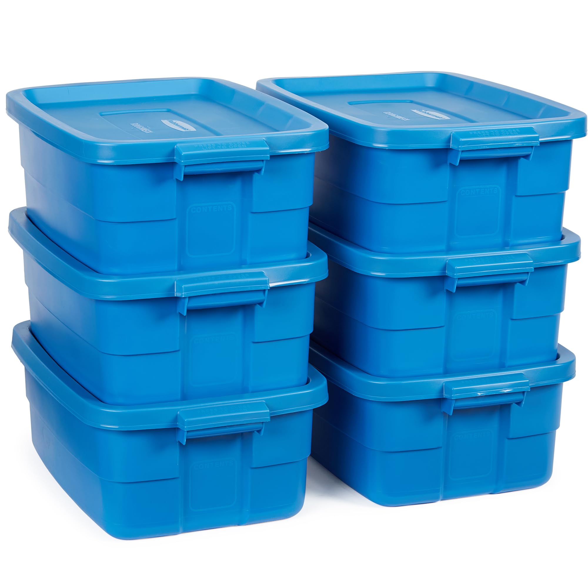Rubbermaid Roughneck Tote 10 Gal, 6 Pack, Made in USA, Heritage Blue