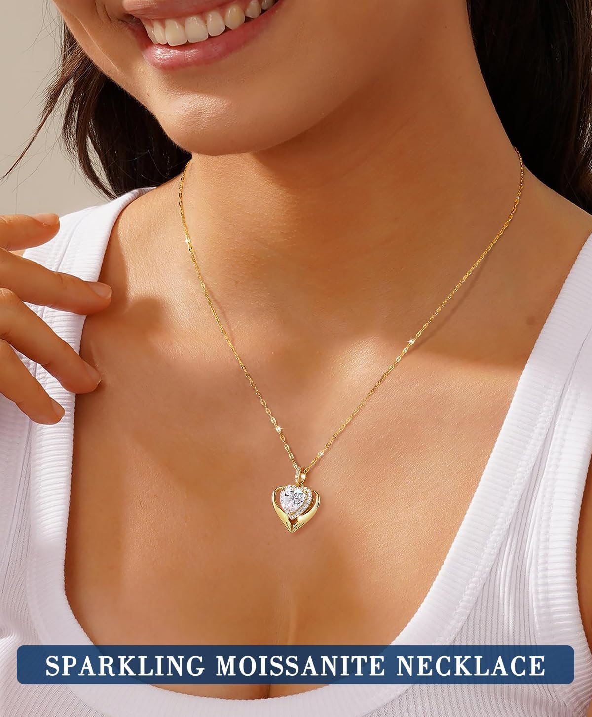 TUHE Moissanite Necklace 0.61-3.27 Carats Heart Necklace Engraved with I LOVE YOU, 14K Gold Necklaces for Women 925 Sterling Silver Non Tarnish Pendant Moissanite Diamond Angel Wings Necklace Gifts