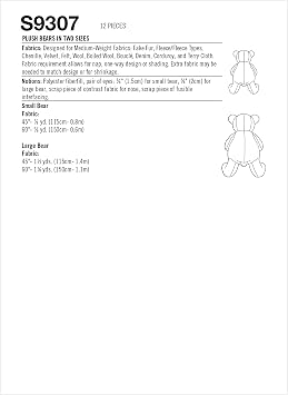 Plush Bear Sewing Pattern Kit, Code 9307