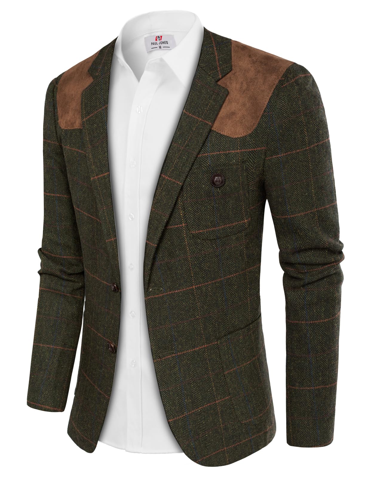 PJ PAUL JONES Men's Blazer Herringbone Tweed Sport Coats Two Button Wool Blend Formal Jacket